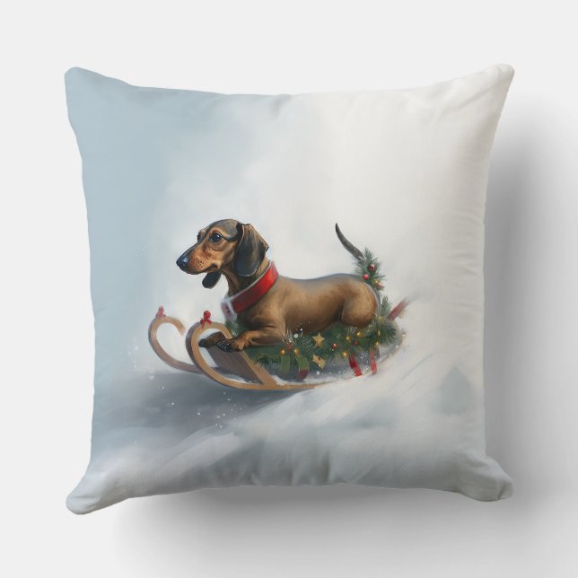 Coussin Dachshund hiver neige de Noël (Verso)