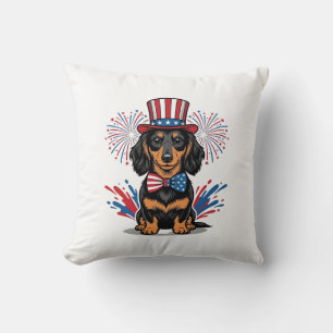 Coussin Dachshund patriotique feux d'artifice art vectorie