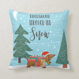 Coussin Dachshund Through the Snow drôle chien amoureux