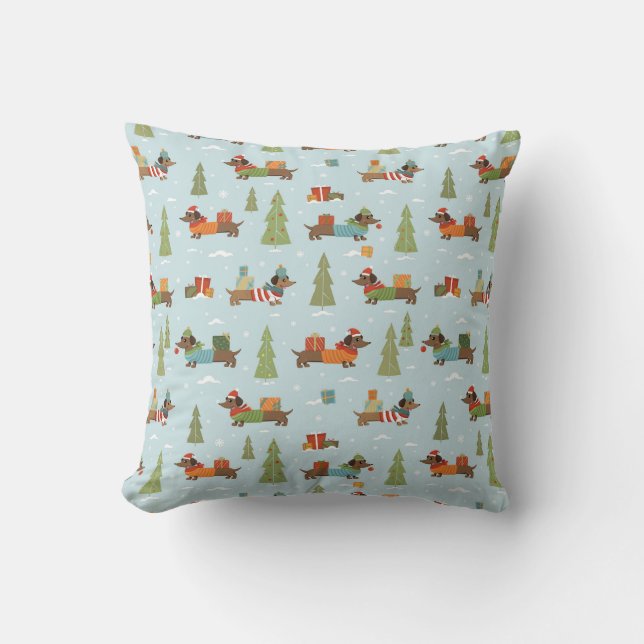 Coussin Dachshunds festifs dans le Motif de neige (Recto)