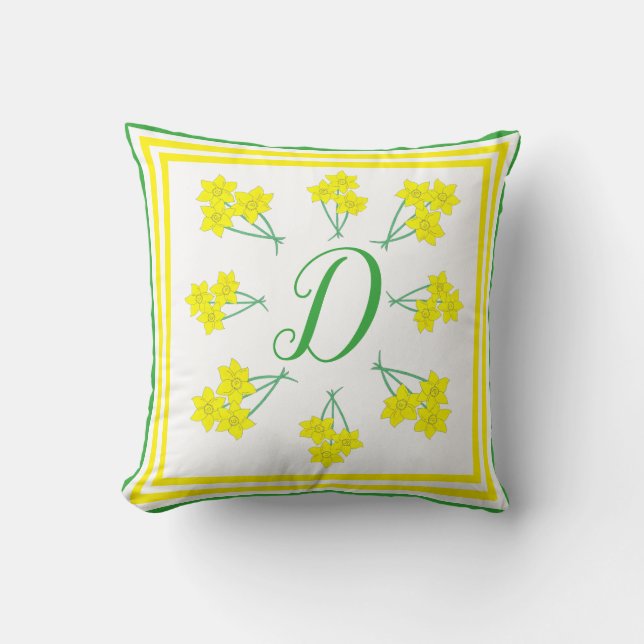 Coussin Daffodiles Jaunes Fleurs de printemps Bunch initia (Recto)