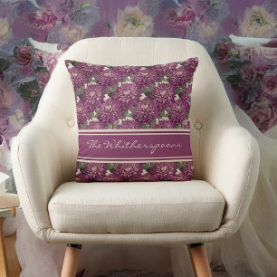 Coussin Dahlia violet et rose Motif à franges