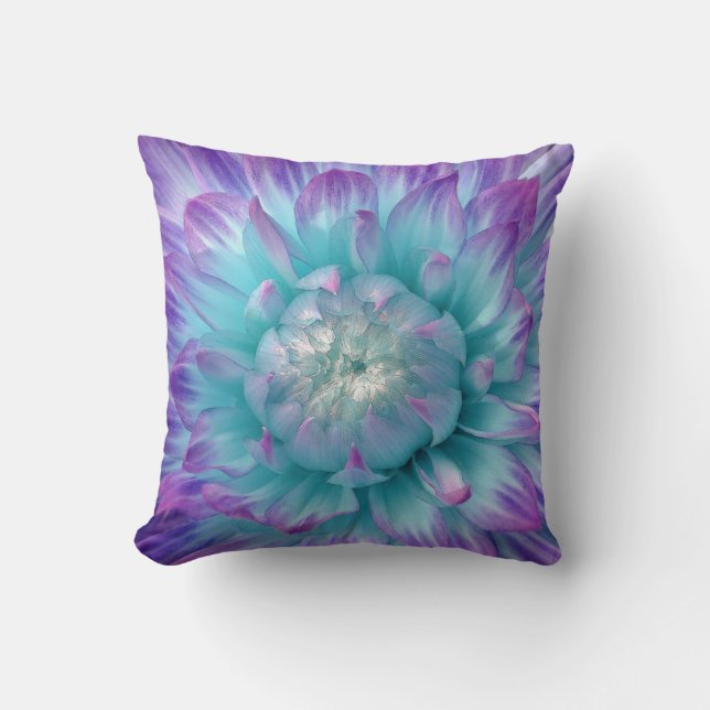 Coussin Dahlia violette et couleur Aqua (Recto)