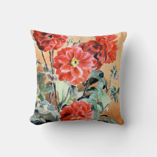 Coussin Dahlias, aquarelle botanique