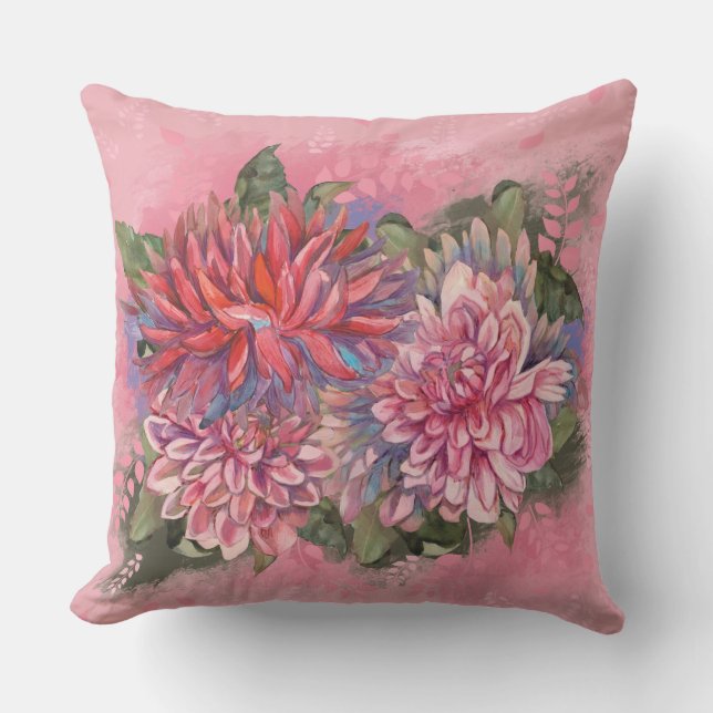 Coussin Dahlias flowers pink watercolor pattern (Recto)