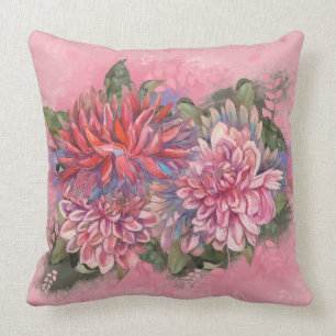 Coussin Dahlias flowers pink watercolor pattern