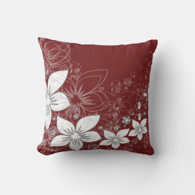 Coussin Dainty Floral Scroll sur rouge (Recto)