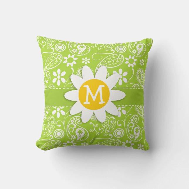 Coussin Daisée sur Citron Green Paisley; Floral (Recto)