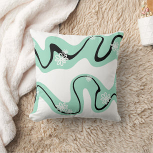 Coussin Daisy Groove en vert, noir et blanc