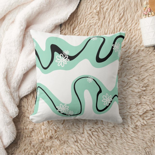 Coussin Daisy Groove en vert, noir et blanc (Couverture)