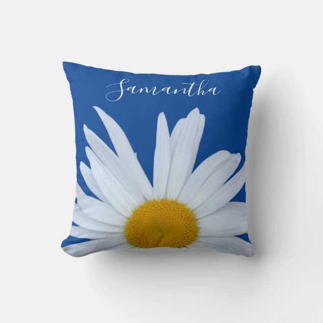 Coussin Daisy Ocean Blue Script (Recto)