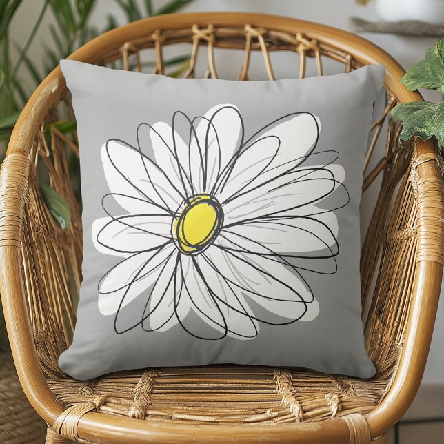 Coussin Daisy tendance avec gris et jaune (Whimsical Daisy Pillow)