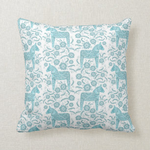 Coussin Dala suédois Cheval traditionnel Folk Art Turquoi