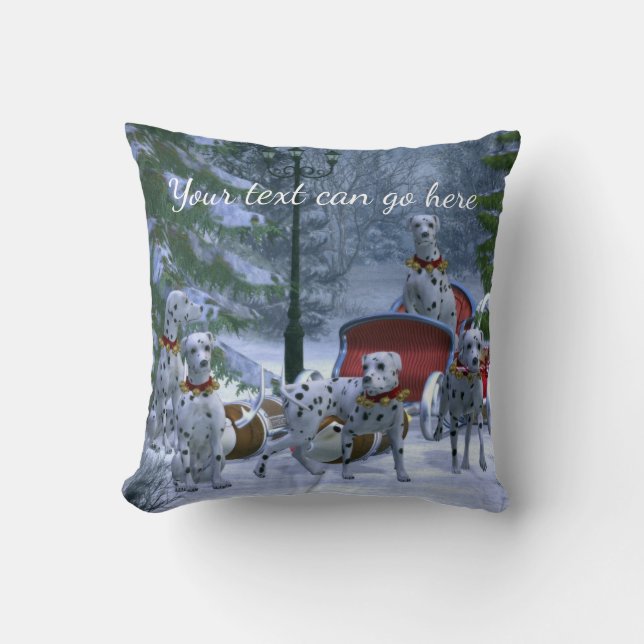 Coussin Dalmates personnalisés, Sleigh et Noël de neige (Recto)