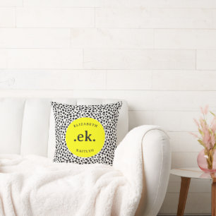 Coussin Dalmatian abstrait motif monogramme jaune