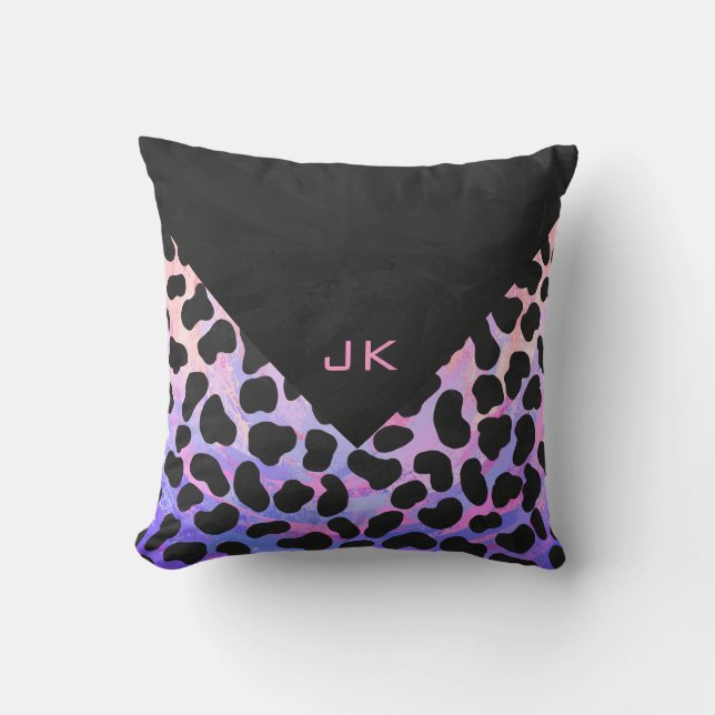 Coussin Dalmatien Monogramme Noir et Rose (Recto)