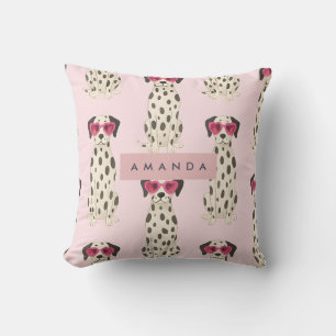 Coussin Dalmatien Personnalisé avec des Lunettes à Cœur Ro
