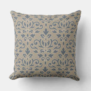 Coussin Damas à Roulis Grand Motif Crème Ligne Bleu Sable