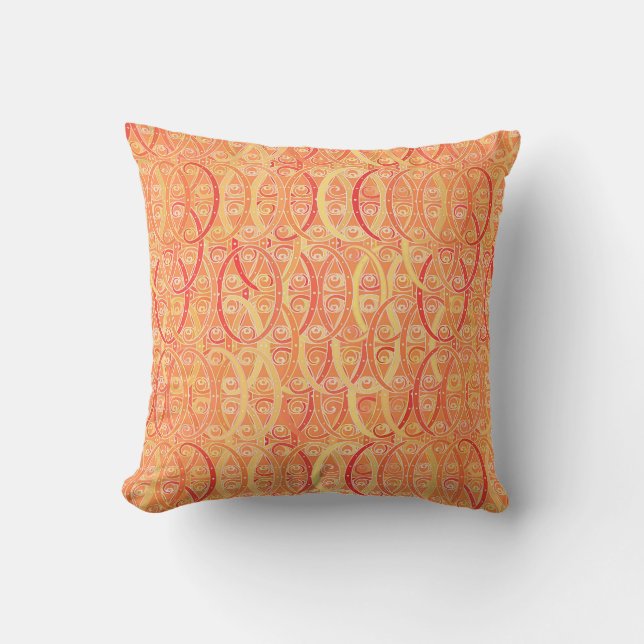 Coussin damas arabesques - orange doux et corail (Recto)