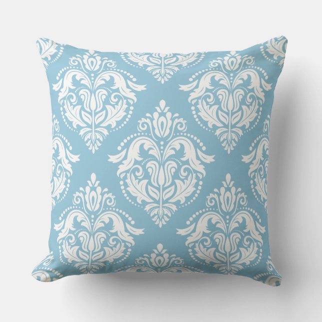 Coussin Damas Bleu Blanc Et Bleu Clair (Recto)