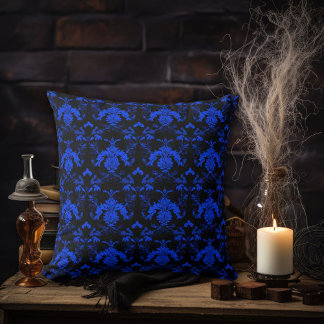 Coussin Damas bleu et noir
