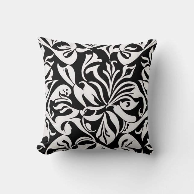 Coussin Damas brillant contemporain - noir & blanc (Recto)