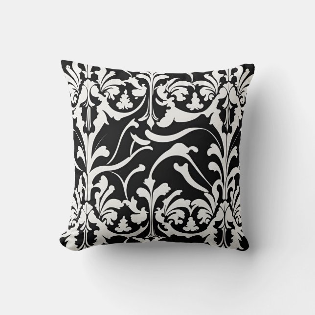 Coussin Damas brillant contemporain - noir & blanc (Recto)
