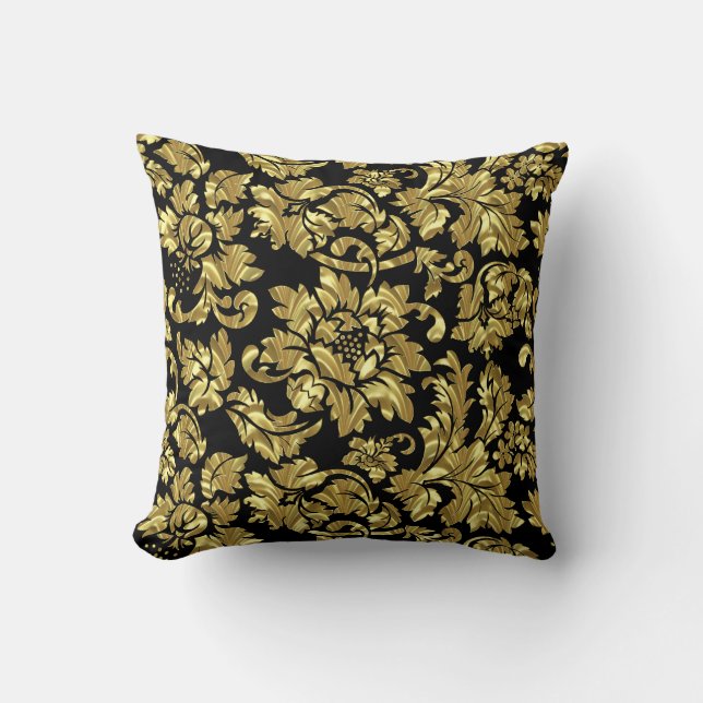 Coussin Damas d'or sur Arrière - plan noir (Recto)
