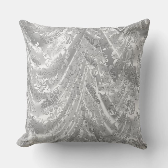 Coussin Damas florales brillantes et argentées (Recto)