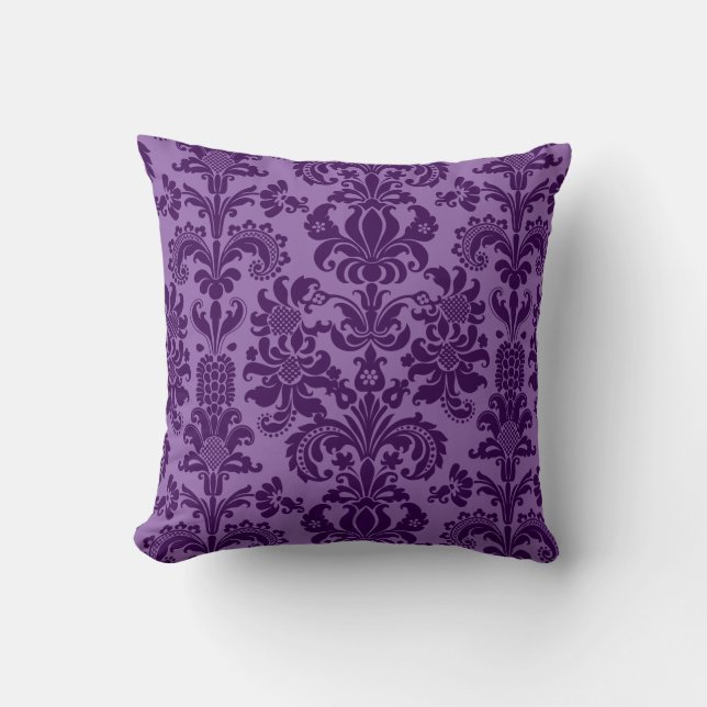 Coussin Damas florales pourpre et lavande (Recto)
