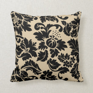 Coussin Damas Florales Vintages Noir Et Beige