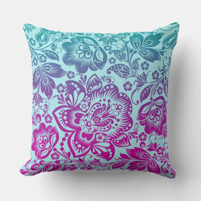 Coussin Damas Florales Violettes Et Bleues (Recto)