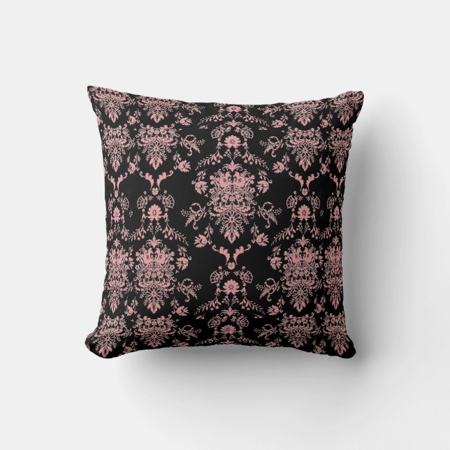 Coussin Damas rose sur noir (Recto)