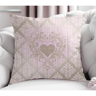 Coussin Damas Roses Vides Avec Coeur