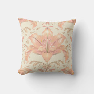 Coussin Damas texture luxueuse de fleur de lys de pêche