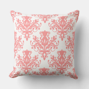 Coussin Damask 02 Motif - Rose doux sur blanc