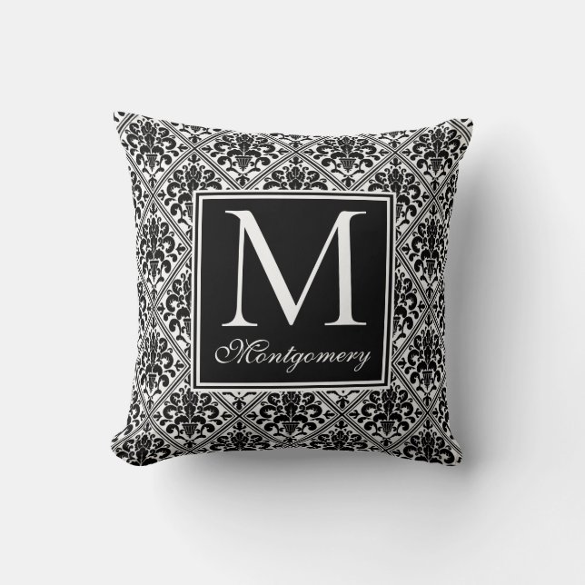 Coussin Damask Black White Monogramme (Recto)