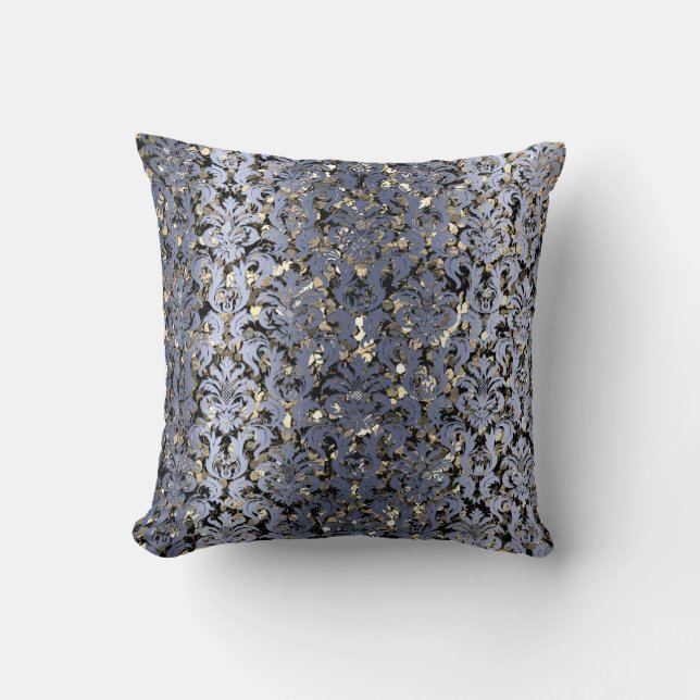 Coussin Damask Royal Sepia Gold Black Blue Navy Metallic (Recto)