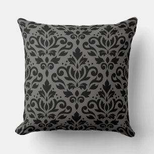 Coussin Damassé à Roulis 2 Voies Grand Motif Noir et Gris