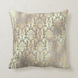 Coussin Damassé Antonietta Champaigne d'or de gris argent
