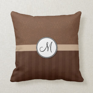 Coussin Damassé Brown en cuir avec les rayures et le