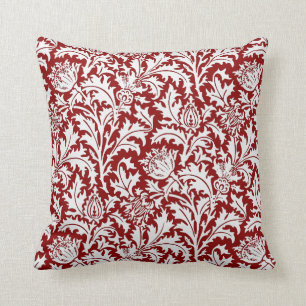 Coussin Damassé de chardon de William Morris, rouge fonc