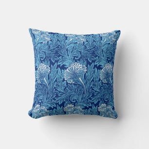 Coussin Damassé de fleur, marine, bleu de ciel et blanc