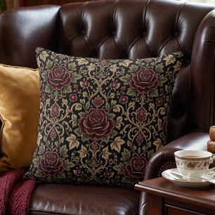Coussin Damassé de rose burgundy élégant