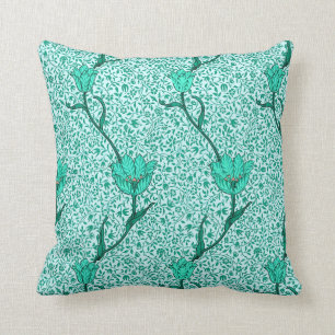 Coussin Damassé de tulipe de Nouveau d'art, turquoise