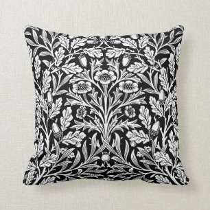 Coussin Damassé florale de Nouveau d'art, noire et blanch
