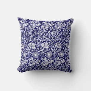 Coussin Damassé, marine et blanc d'oeillet de Nouveau