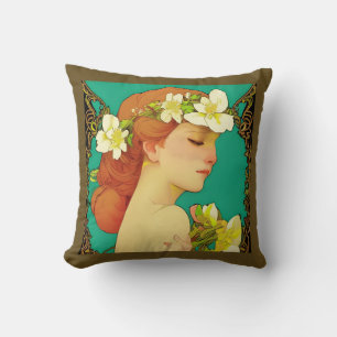 Coussin Dame celtique avec des fleurs dans ses cheveux
