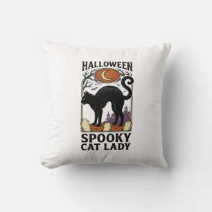 Coussin Dame de chat d'Halloween Vintage Black Cat Shirt_1