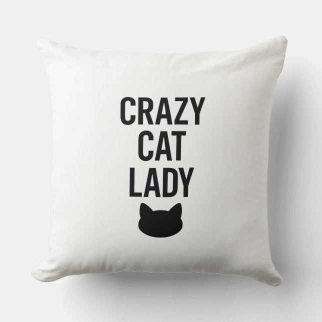 Coussin Dame de chat fou - Drôle cadeau Amoureux des chats (Recto)
